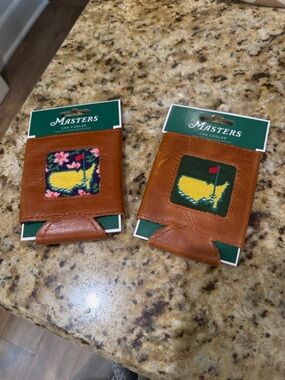 Masters Brown Leather & Needlepoint Koozie